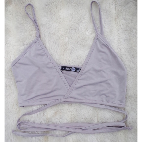 Boohoo Tops - BooHoo Silver Tie Wrap Around Bra Top
